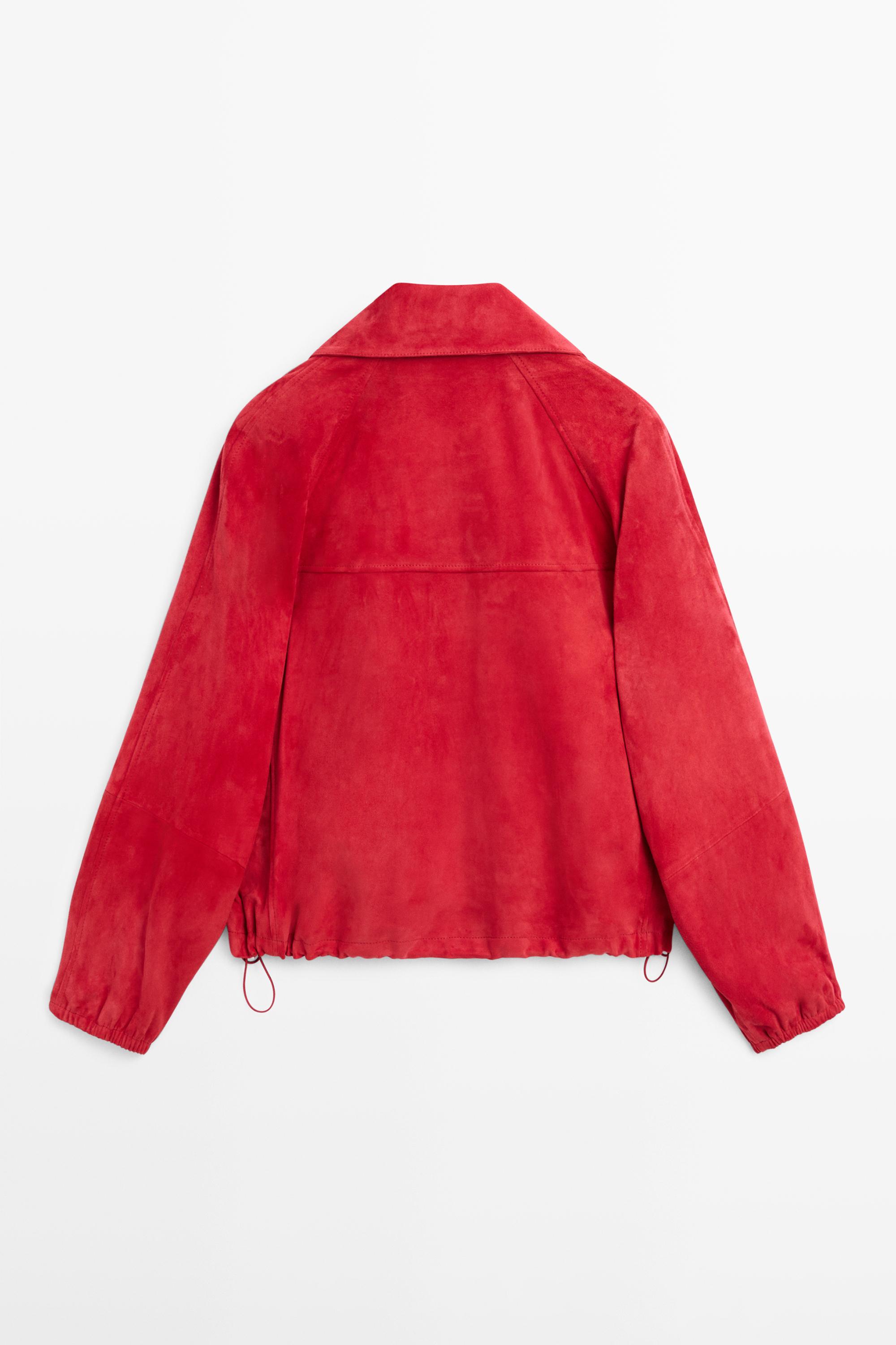 Blouson bomber en cuir et daim